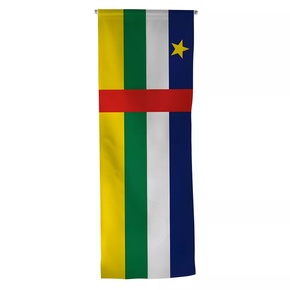 Oriflamme Centrafrique en maille polyester avec traverse Oriflamme Centrafrique en maille polyester avec traverse