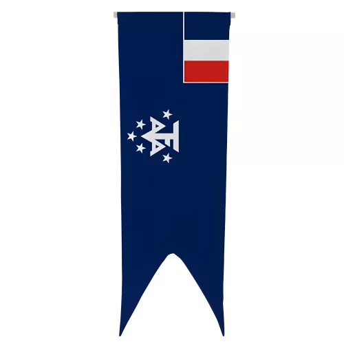 Oriflamme textile Terres Australes avec traverse bois