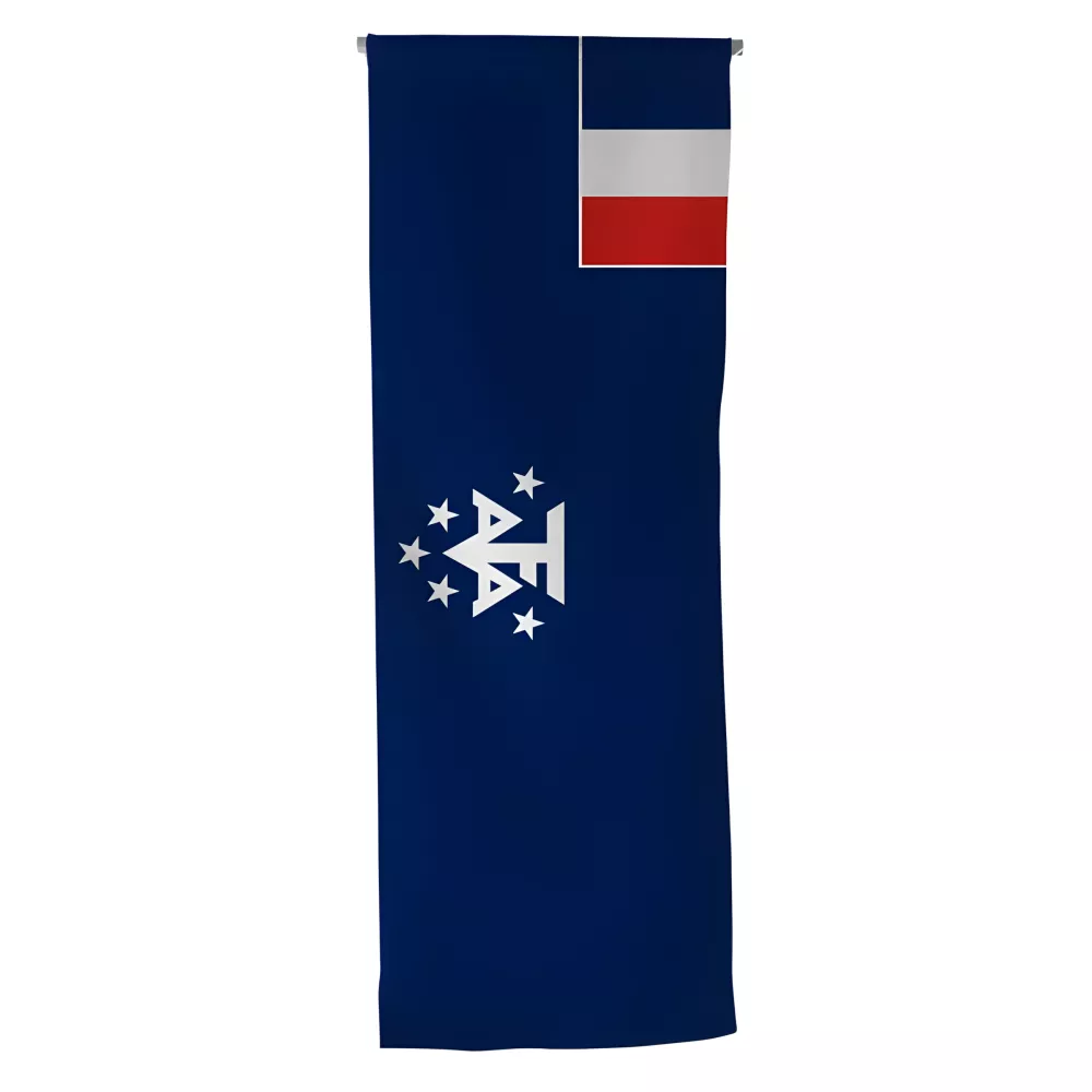Oriflamme textile Terres Australes avec traverse bois Oriflamme textile Terres Australes avec traverse bois