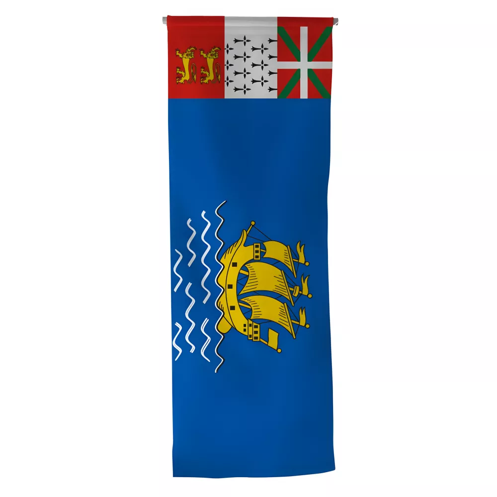 Oriflamme Saint-Pierre-et-Miquelon en maille polyester 115 g/m² Oriflamme Saint-Pierre-et-Miquelon en maille polyester 115 g/m²