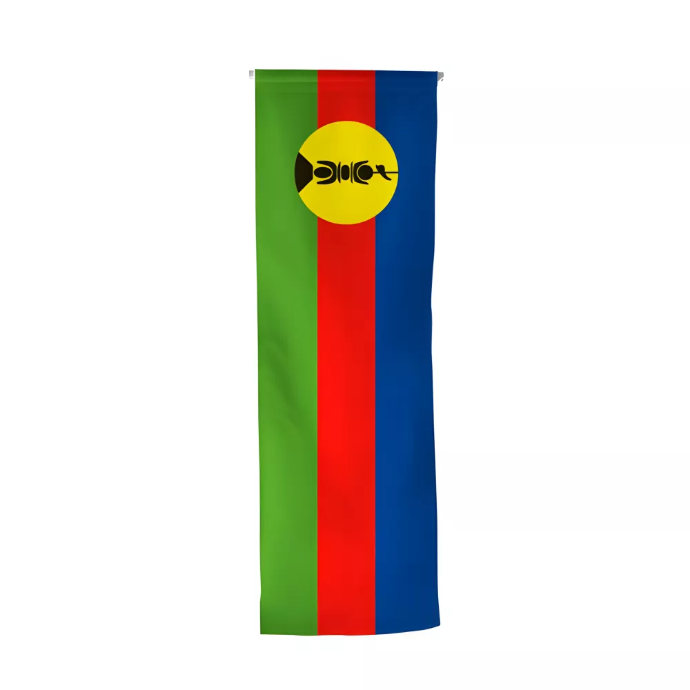Oriflamme Kanaky Nouvelle-Calédonie en maille polyester avec traverse Oriflamme Kanaky Nouvelle-Calédonie en maille polyester avec traverse