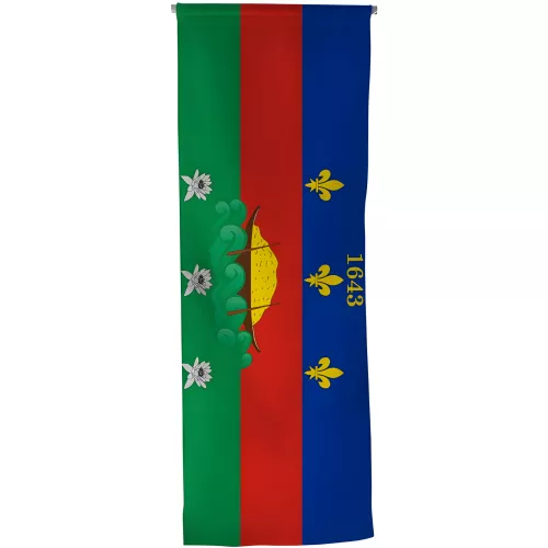 Oriflamme armoiries Guyane en maille polyester avec traverse