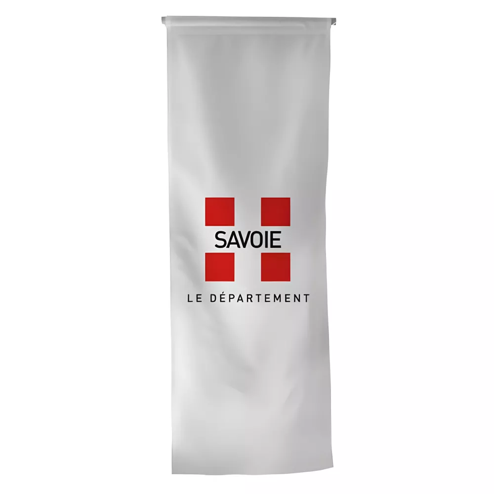 Oriflamme du Conseil Départemental de la Savoie en maille polyester Oriflamme du Conseil Départemental de la Savoie en maille polyester