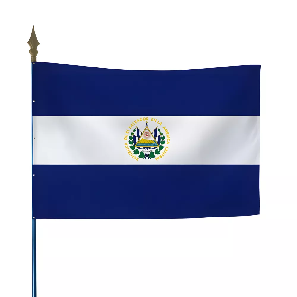 Drapeau Salvador en maille polyester sur hampe
