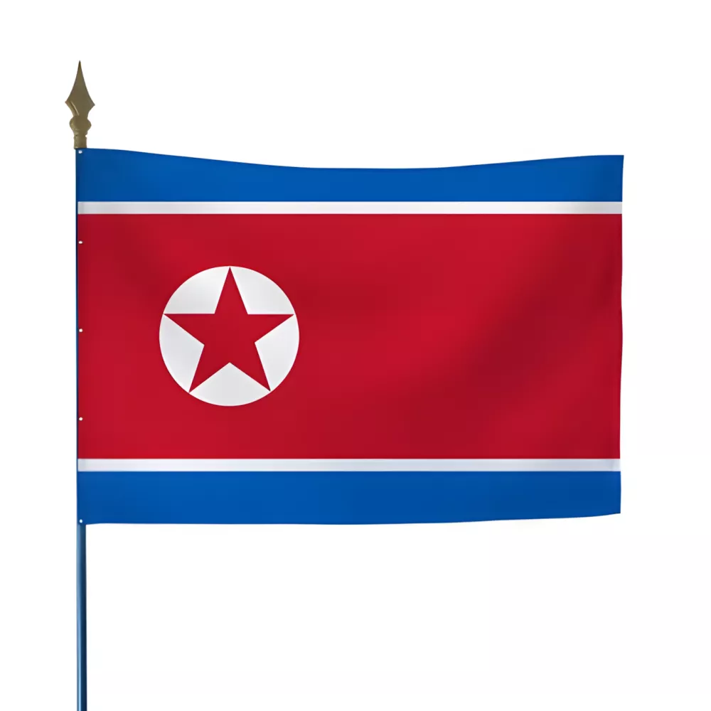 Drapeau Corée du Nord sur hampe polyester Drapeau Corée du Nord sur hampe polyester
