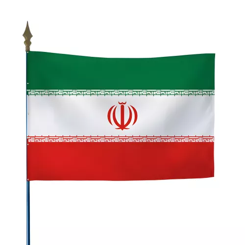Drapeau Iran avec hampe et lance décorative