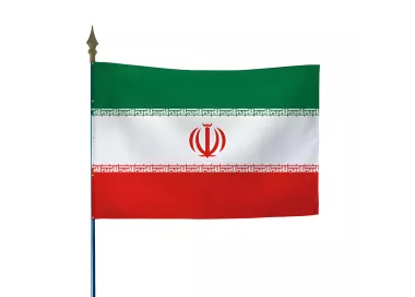 Drapeau Iran avec hampe et lance décorative