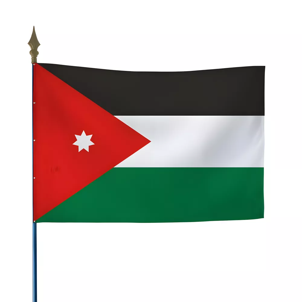 Drapeau Jordanie sur hampe bois avec lance Drapeau Jordanie sur hampe bois avec lance