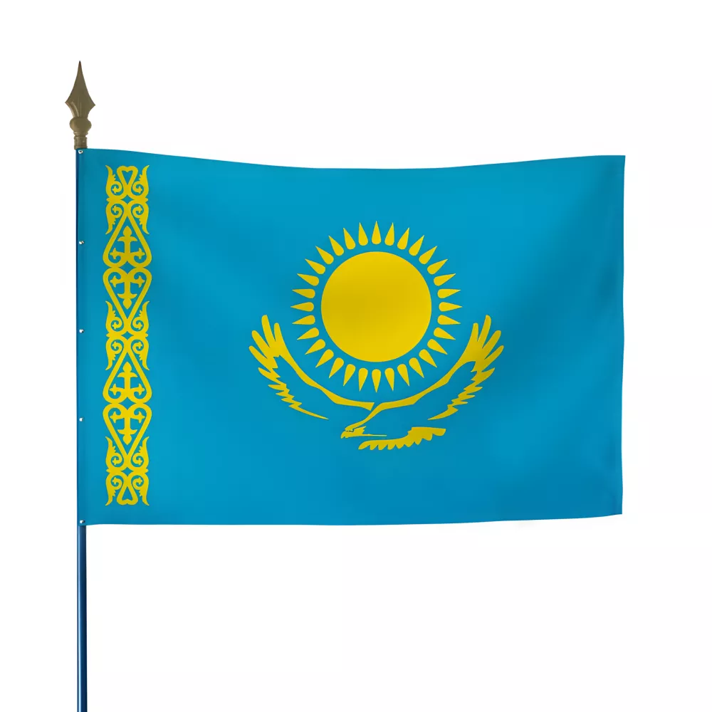 Drapeau Kazakhstan en maille polyester avec hampe Drapeau Kazakhstan en maille polyester avec hampe