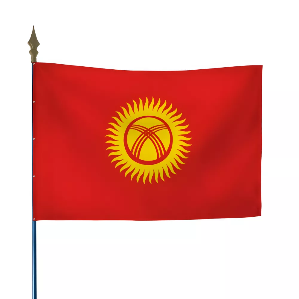 Drapeau Kirghizistan en maille polyester avec hampe Drapeau Kirghizistan en maille polyester avec hampe