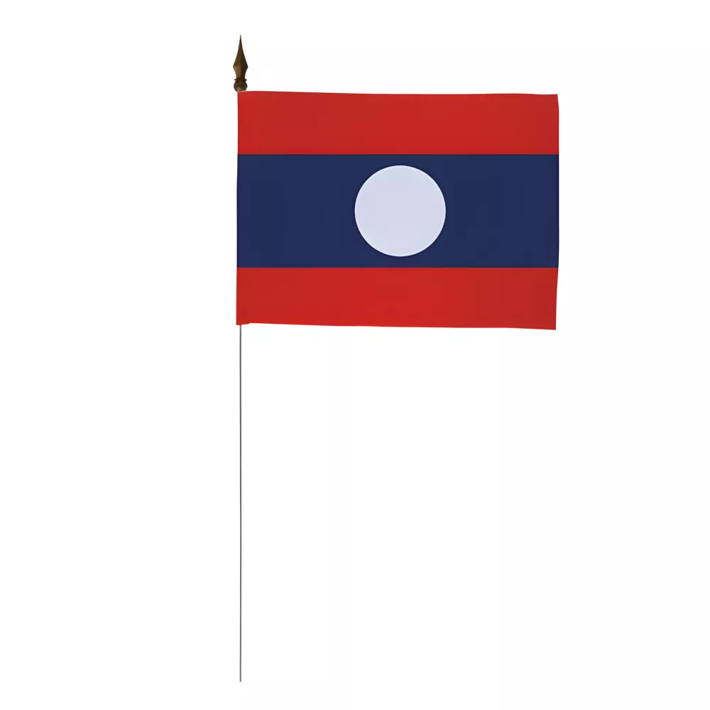 Drapeau de table Laos 10 x 15 cm avec tige métal Drapeau de table Laos 10 x 15 cm avec tige métal