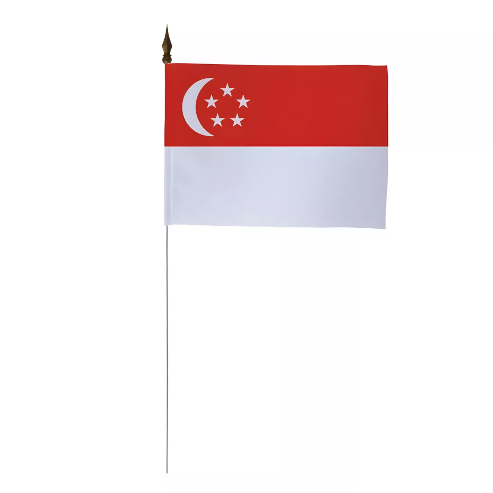 Drapeau de table Singapour 10 x 15 cm avec tige métallique