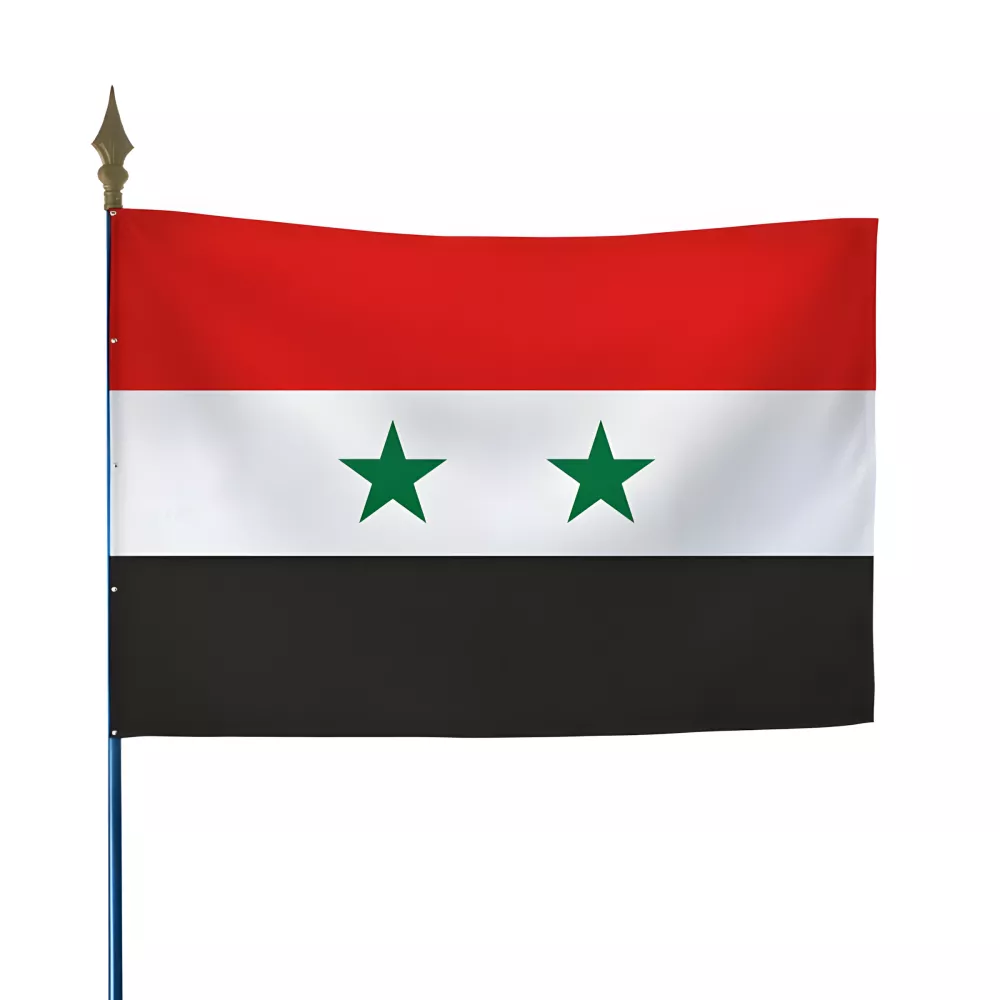 Drapeau Syrie en maille polyester avec hampe Drapeau Syrie en maille polyester avec hampe