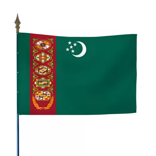 Drapeau Turkménistan en maille polyester avec hampe