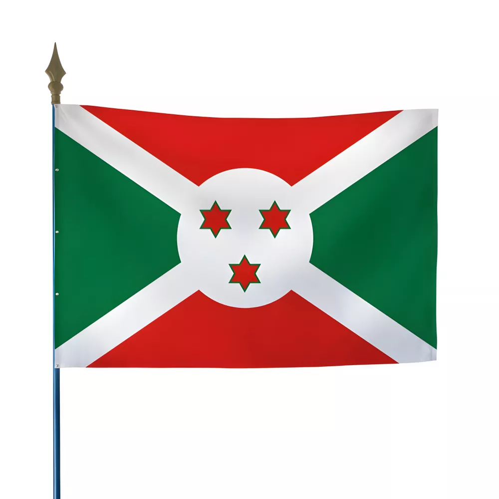 Drapeau Burundi en maille polyester avec hampe Drapeau Burundi en maille polyester avec hampe