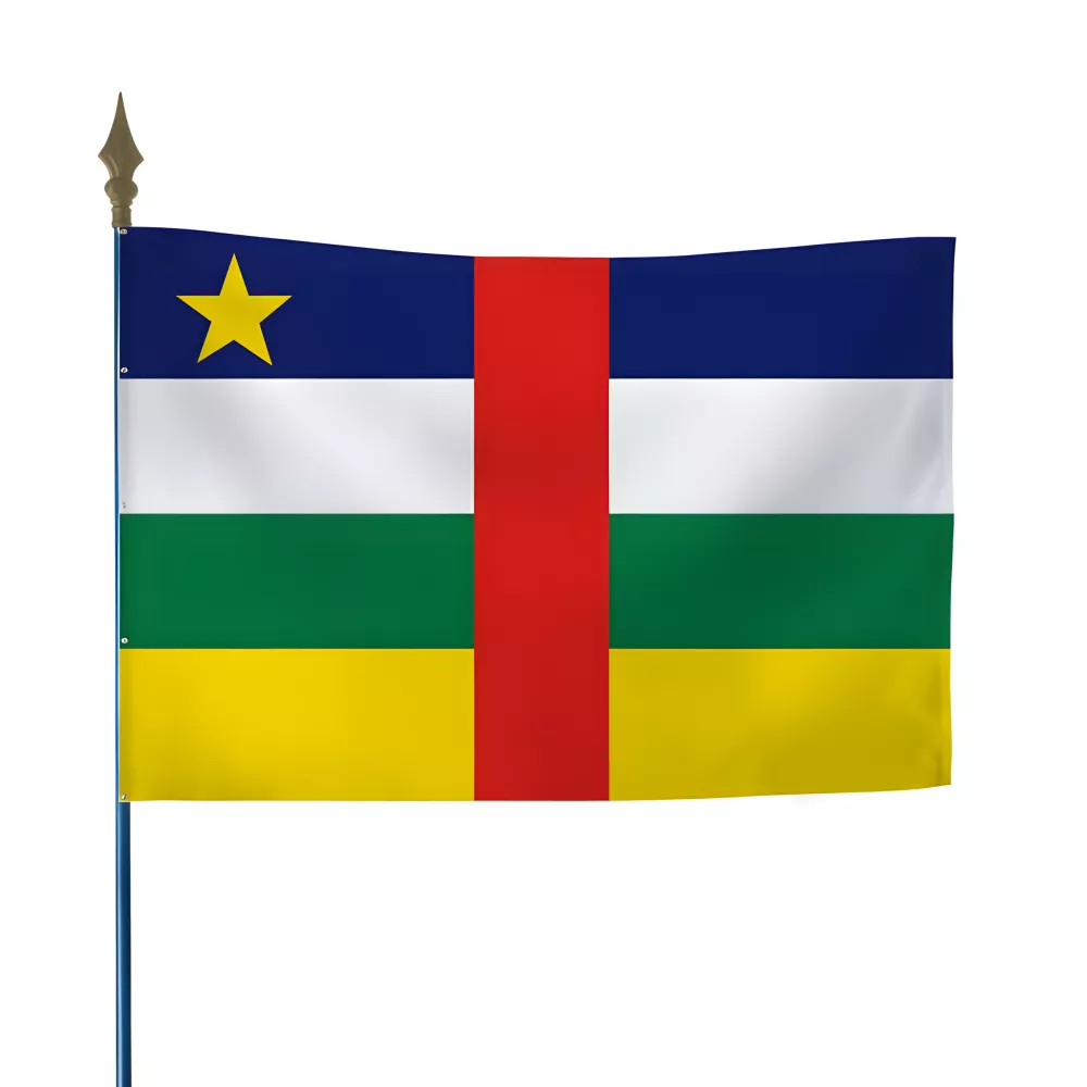Drapeau Centrafrique en maille polyester avec hampe Drapeau Centrafrique en maille polyester avec hampe