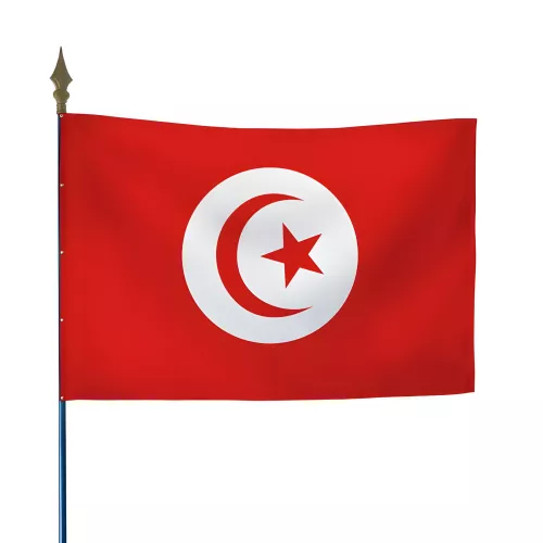 Drapeau Tunisie en polyester ignifugé avec hampe
