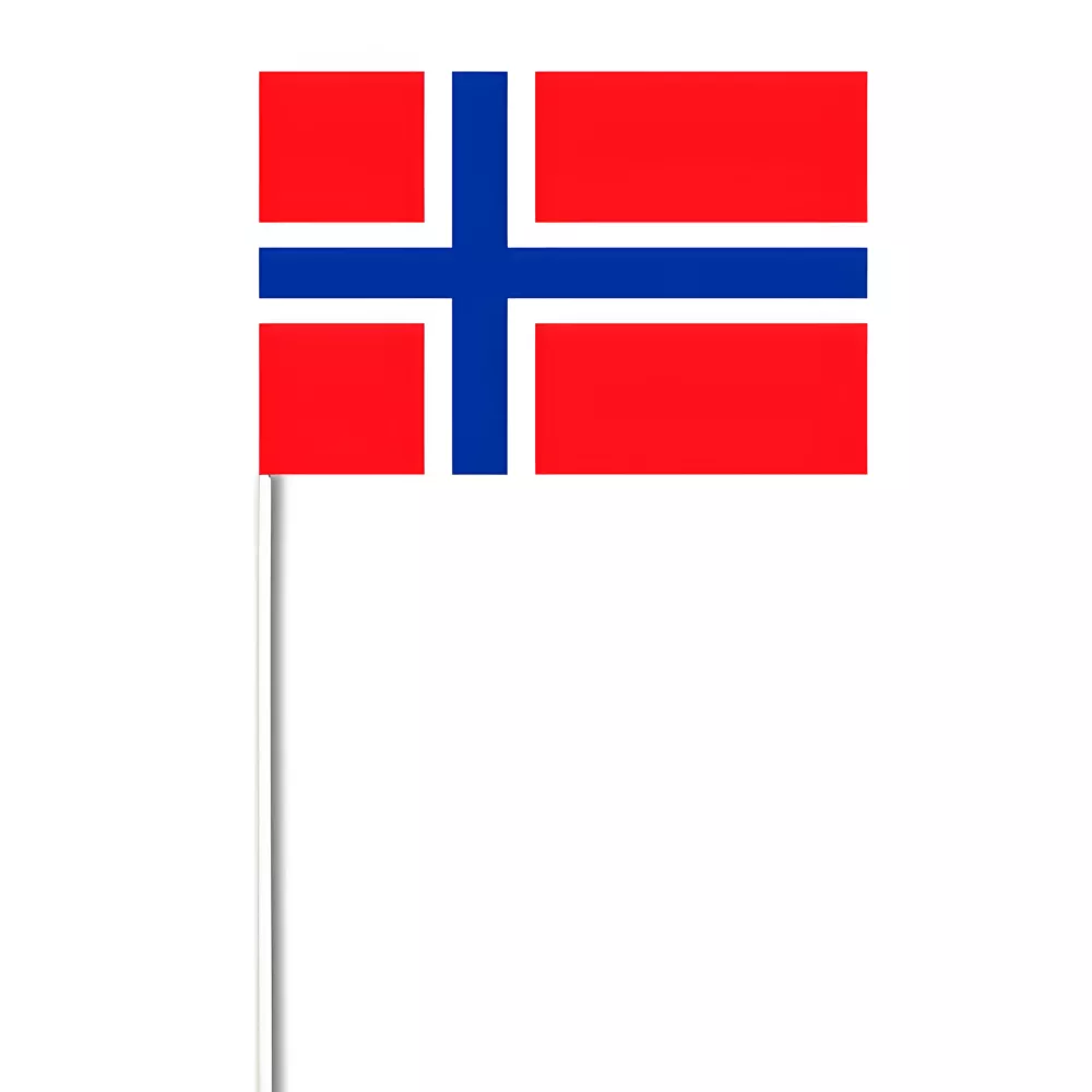 Drapeau Norvège 14 x 21 cm à agiter sur tige bois Drapeau Norvège 14 x 21 cm à agiter sur tige bois