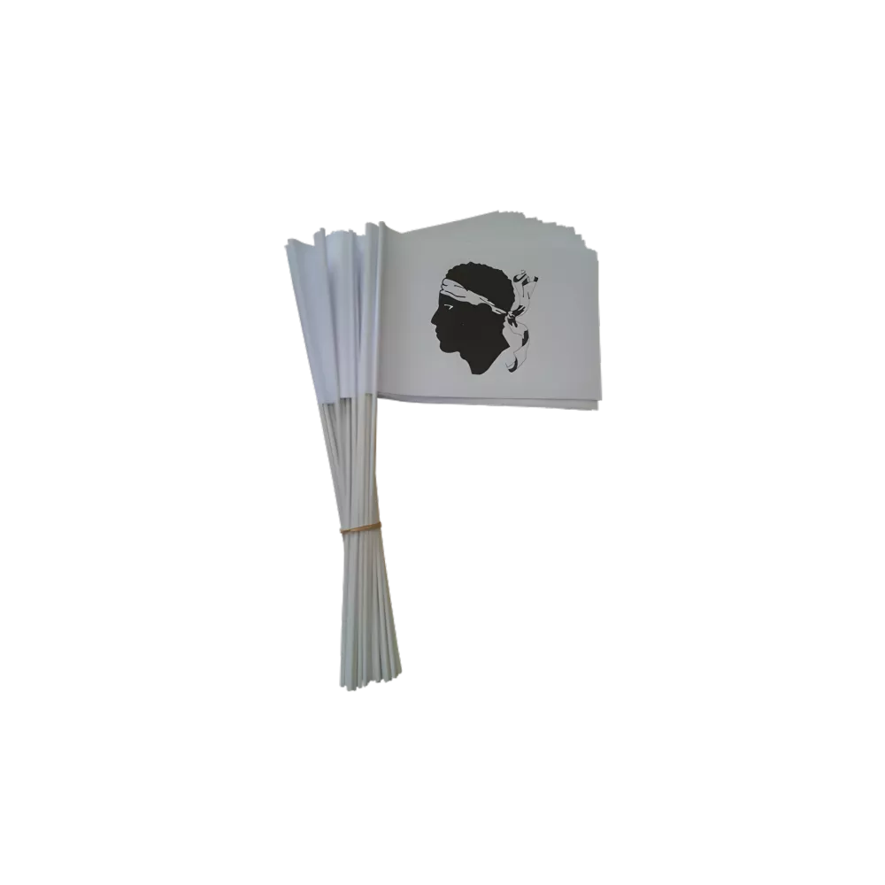 Drapeau Corse 14 x 21 cm à agiter avec tige bois Drapeau Corse 14 x 21 cm à agiter avec tige bois