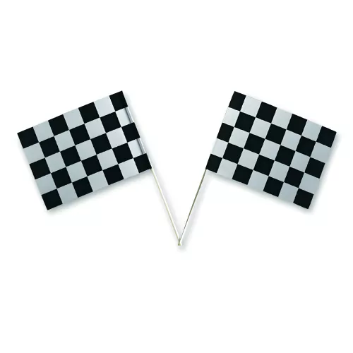 Drapeaux damier à agiter 14 x 21 cm sur tige bois