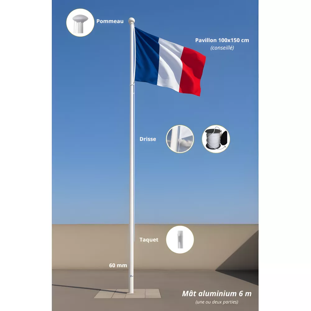 Mât aluminium 6 mètres