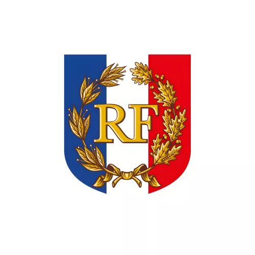 Ecusson porte-drapeaux tricolore RF palmes en aluminium