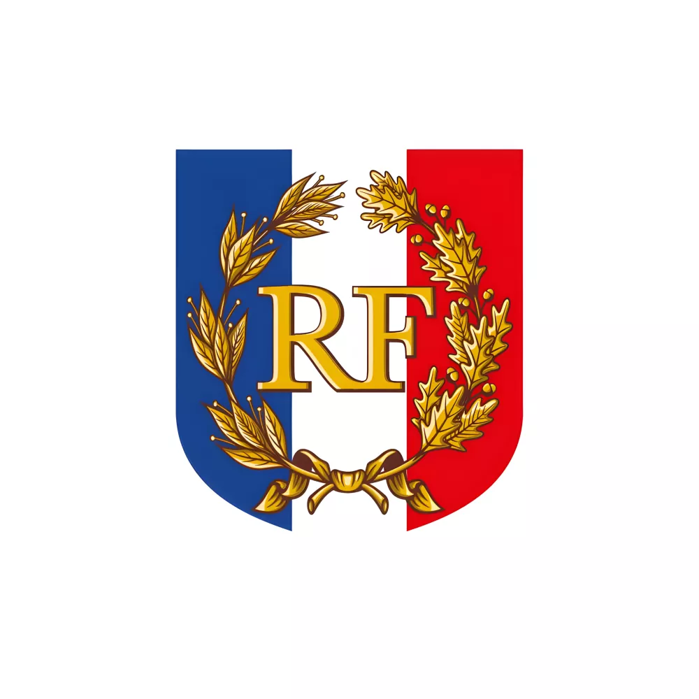 Ecusson porte-drapeaux tricolore RF palmes en aluminium