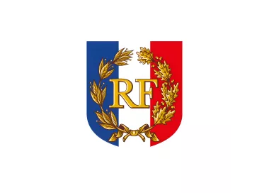 Ecusson porte-drapeaux tricolore RF palmes en aluminium