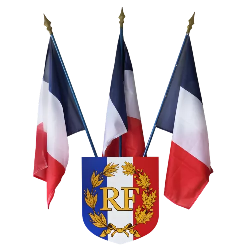 Ecusson porte-drapeaux tricolore RF palmes en aluminium