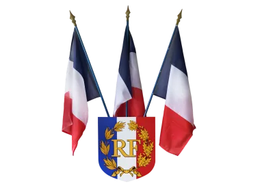 Ecusson porte-drapeaux tricolore RF palmes en aluminium