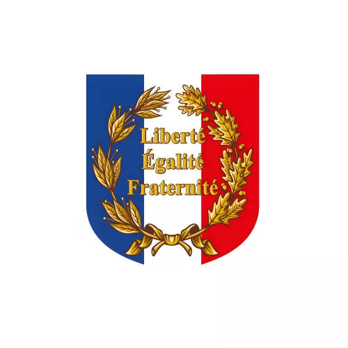 Ecusson porte-drapeaux Liberté Égalité Fraternité avec palme 390x450mm