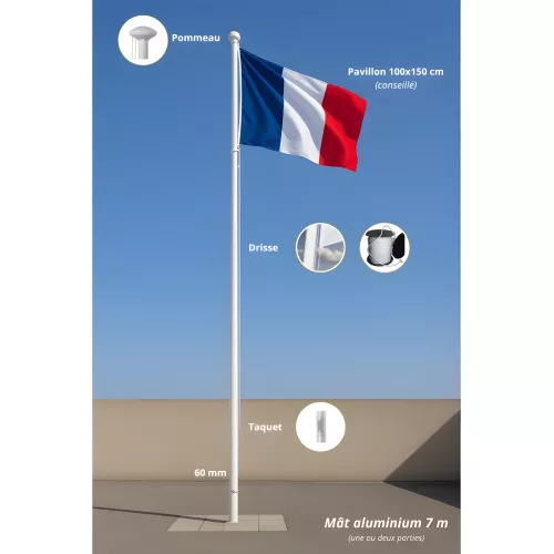 Mât aluminium blanc 7 mètres