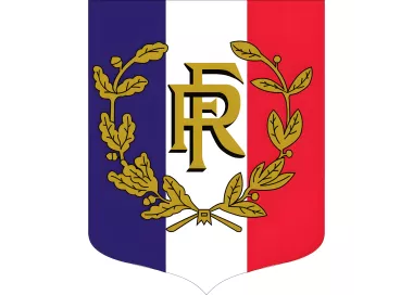 Ecusson porte-drapeaux tricolore RF et palmes 400 x 500 mm