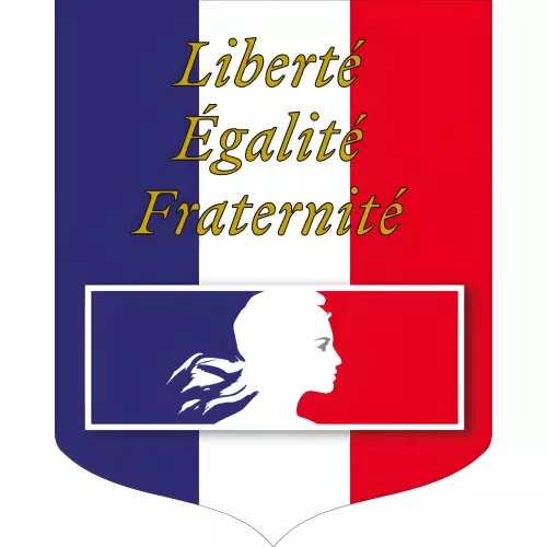 Ecusson porte-drapeaux Liberté Égalité Fraternité tricolore PVC 400x500mm