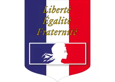 Ecusson porte-drapeaux Liberté Égalité Fraternité tricolore PVC 400x500mm