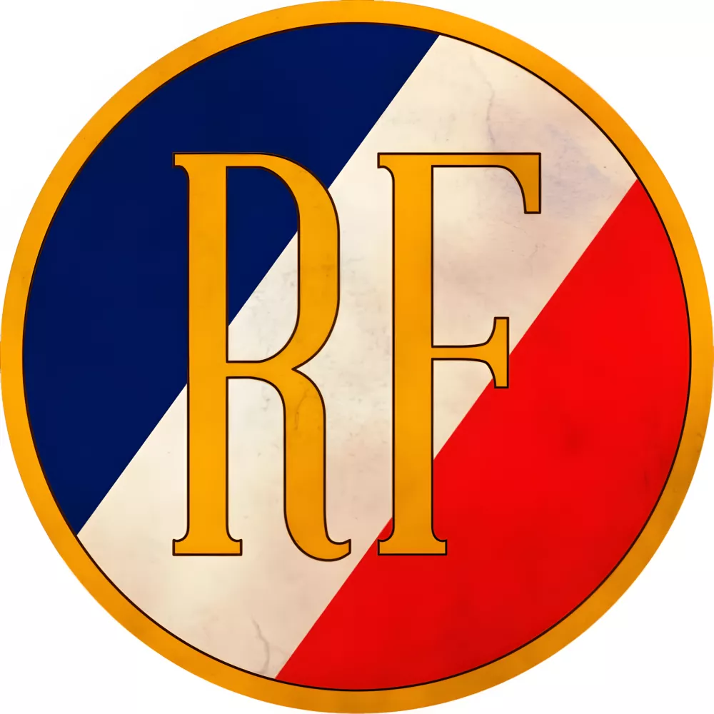Écusson porte-drapeaux rond RF composite aluminium aspect vieilli
