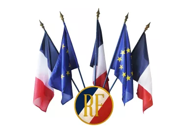 Écusson porte-drapeaux rond RF composite aluminium aspect vieilli