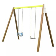 Balançoire acier et bois avec 1 balançoire et 1 nacelle