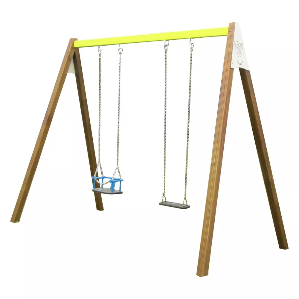 Balançoire acier et bois avec 1 balançoire et 1 nacelle