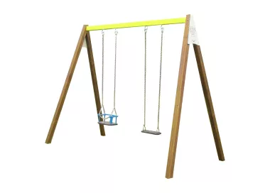 Balançoire acier et bois avec 1 balançoire et 1 nacelle