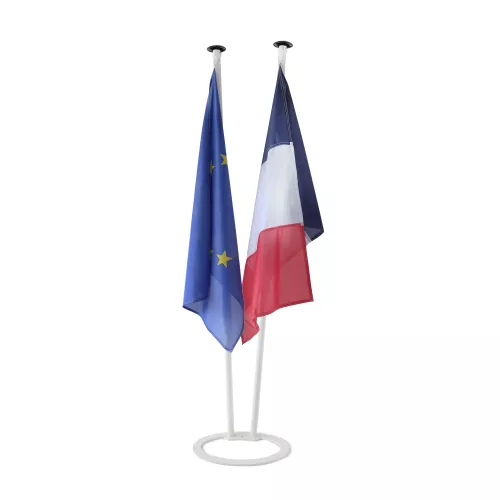 Ensemble Réception 2 Mâts (2m) + Pied Blanc | Pavoisement Officiel