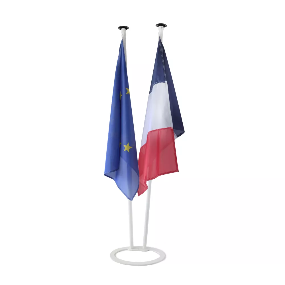 Ensemble Réception 2 Mâts (2m) + Pied Blanc | Pavoisement Officiel